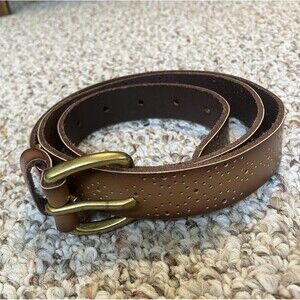 Womens Leather Belt Size M Brown Laser Cut Out Detail Skinny Western Boho